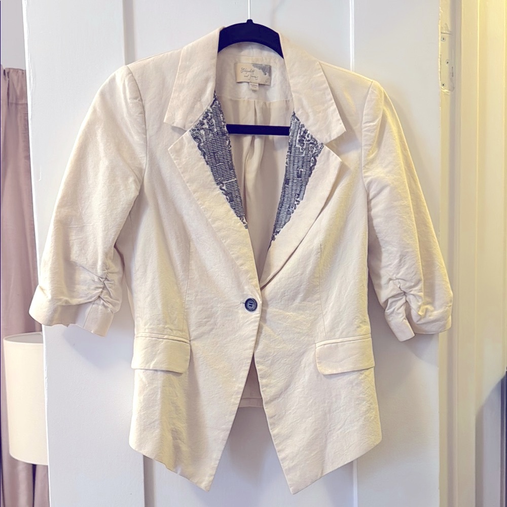 Elizabeth and James Cream Blazer with Ruched Sleeves